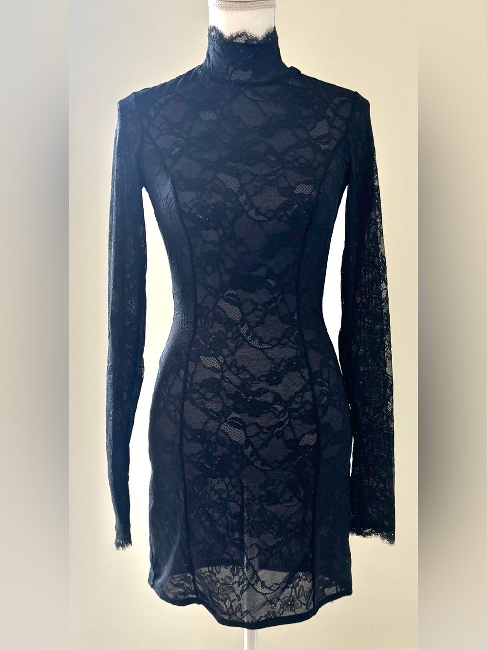 SKIMS Lace Turtleneck Dress Onyx Black Size Medium Worn Once